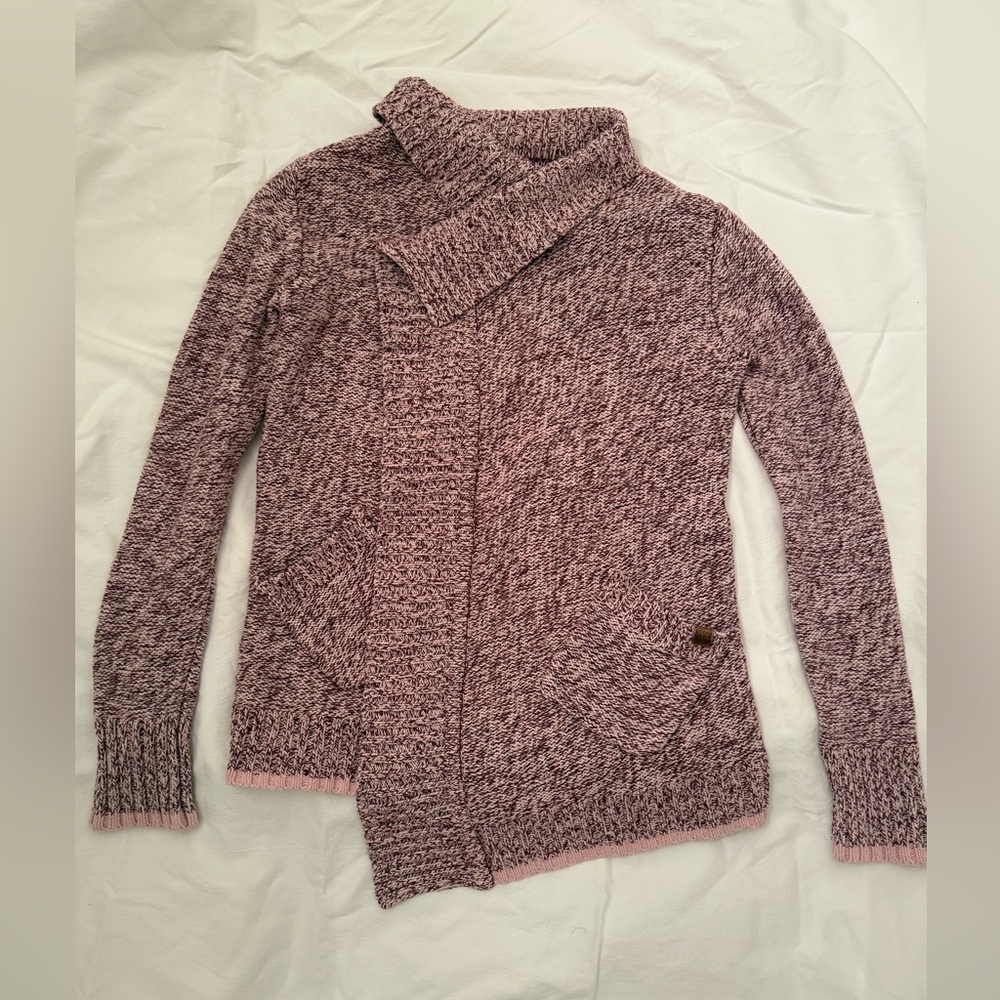 Roots Cabin Collection Girls Sz 7-8 Medium Red Marled Shawl Collar Open Cardigan